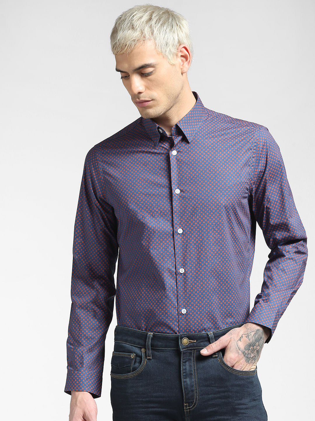 Blue All Over Print Full Sleeves Shirt