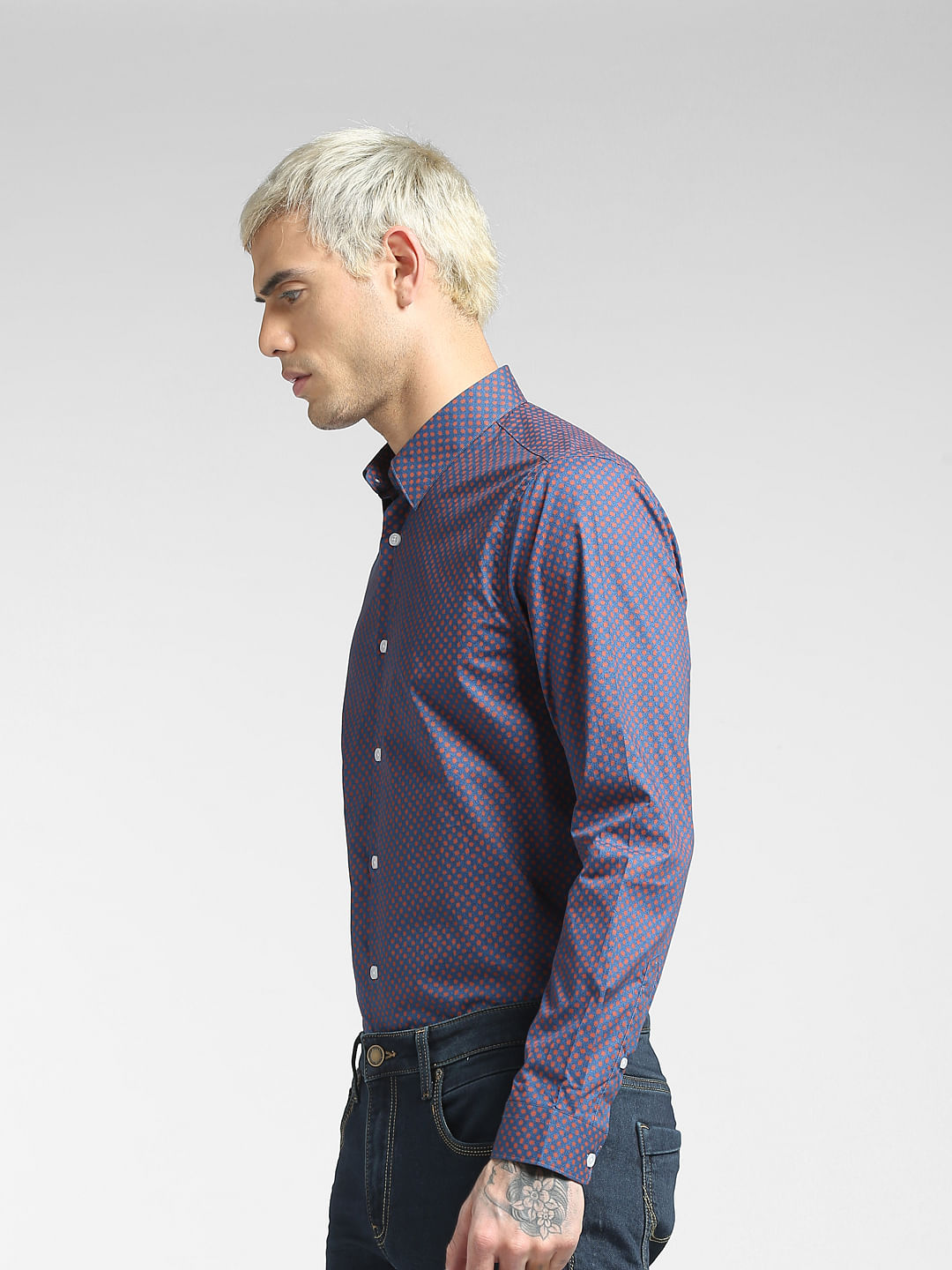 Blue All Over Print Full Sleeves Shirt