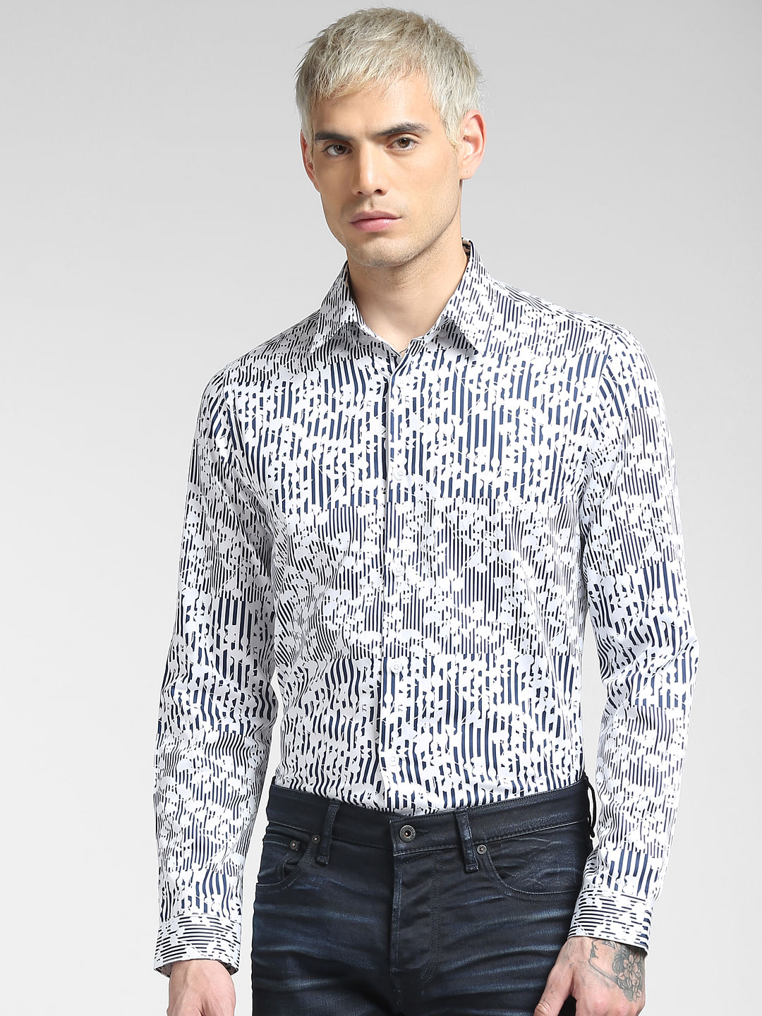Blue Floral Print Full Sleeves Shirt