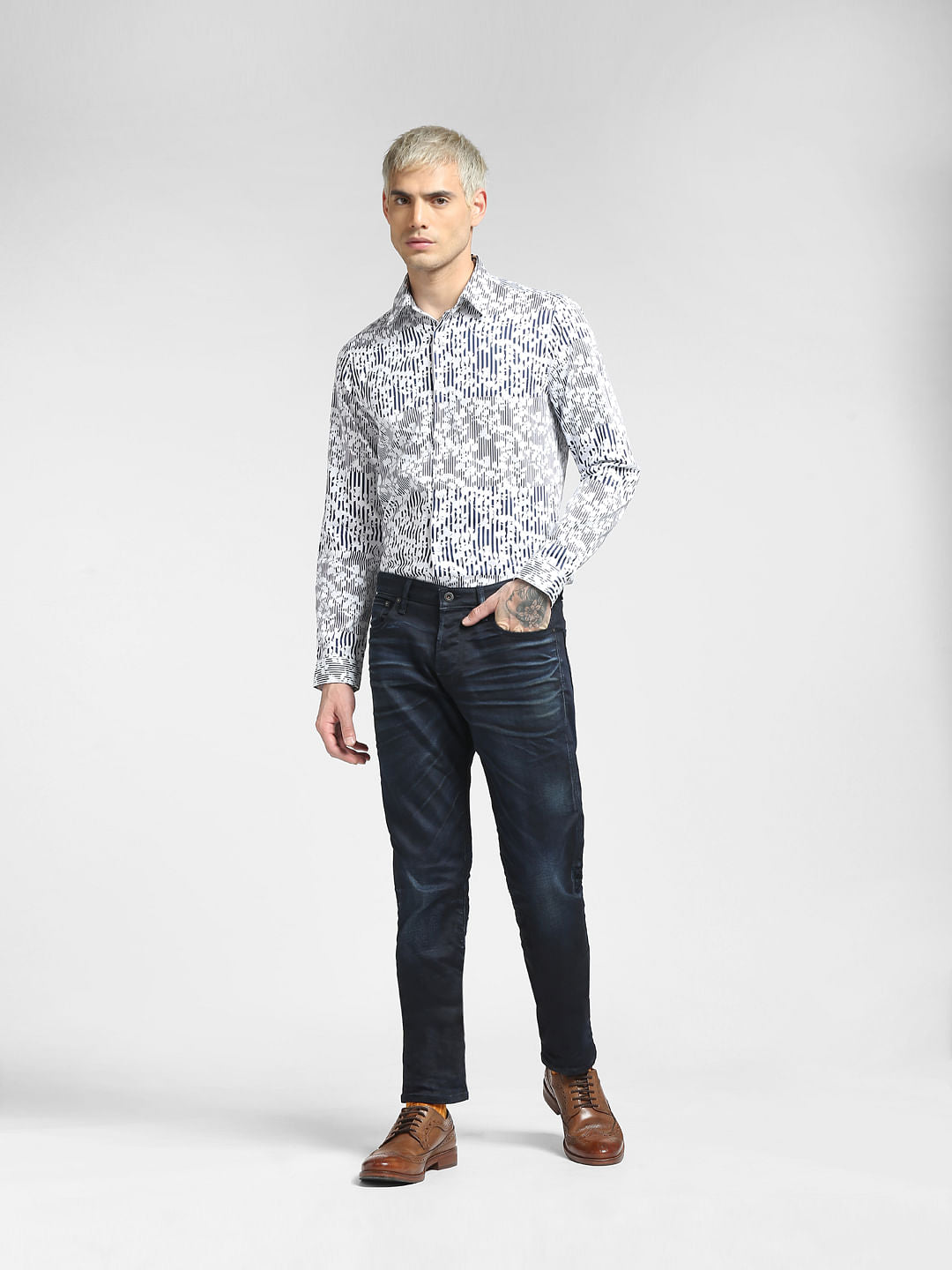 Blue Floral Print Full Sleeves Shirt