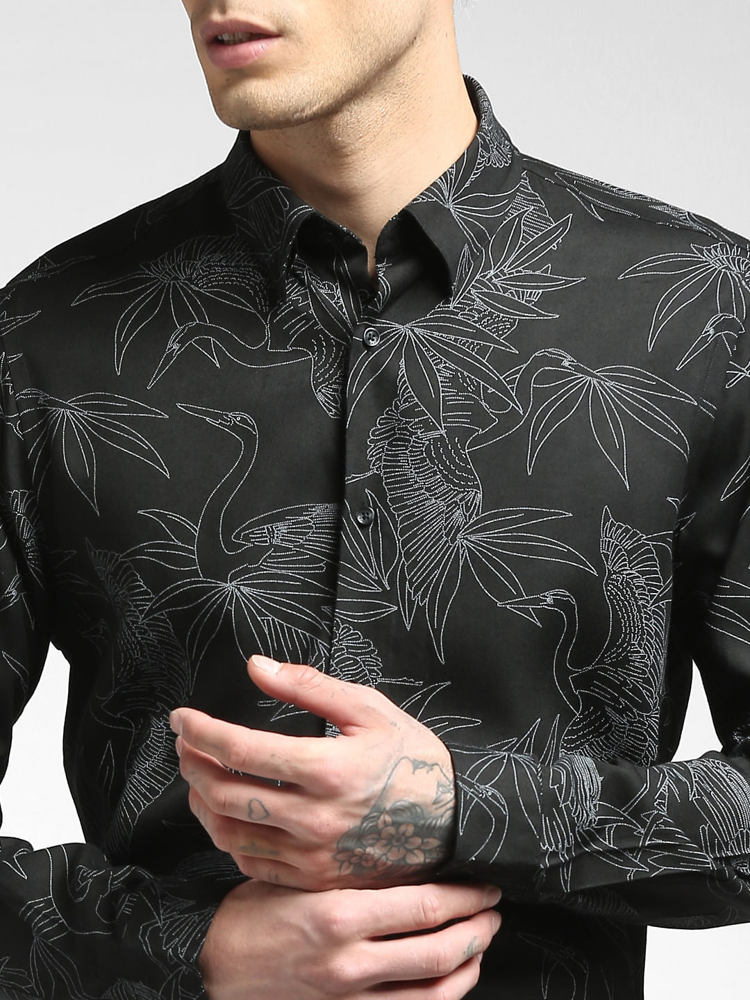 Black Floral Print Full Sleeves Shirt