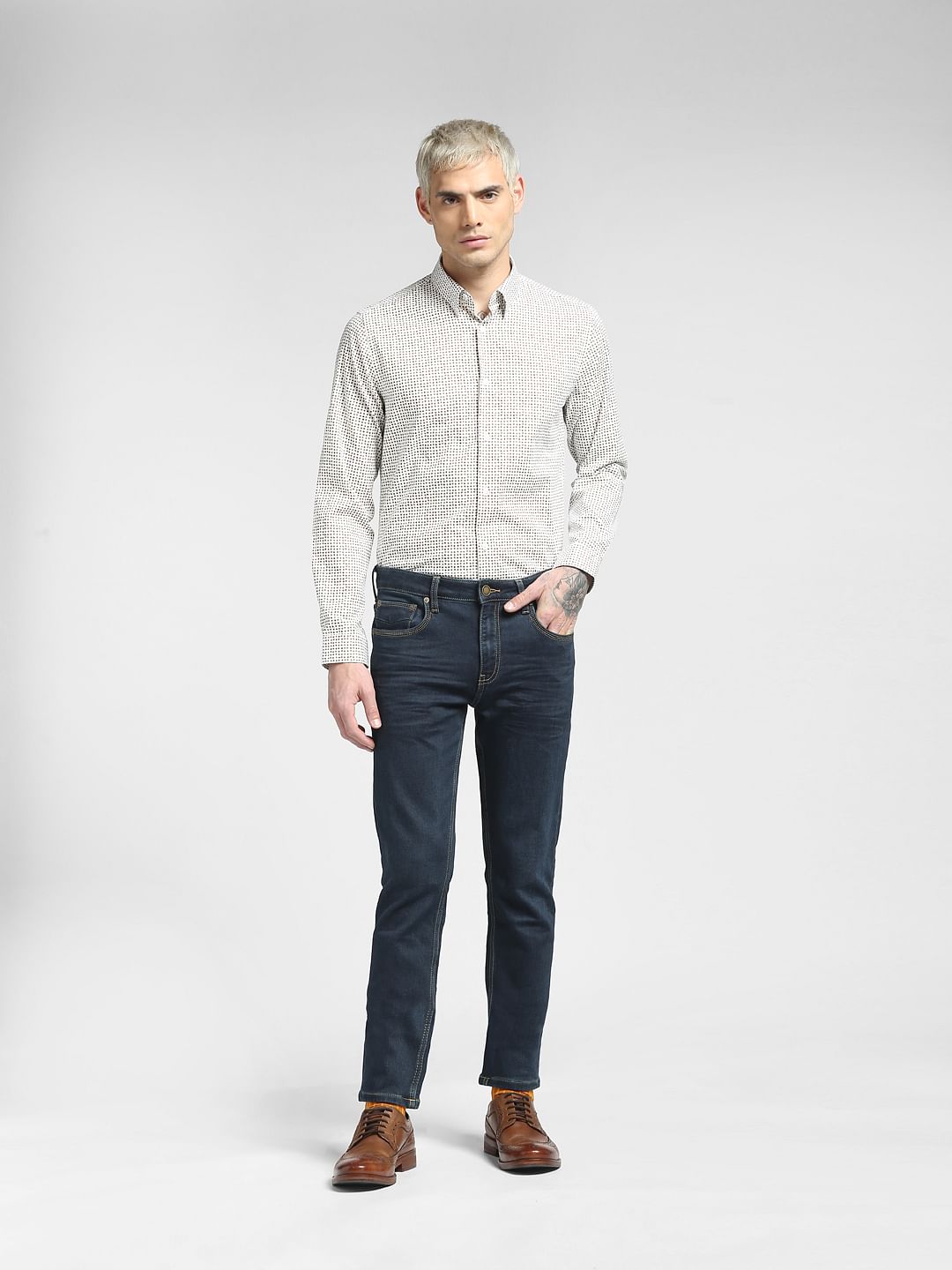 White All Over Print Full Sleeves Shirt