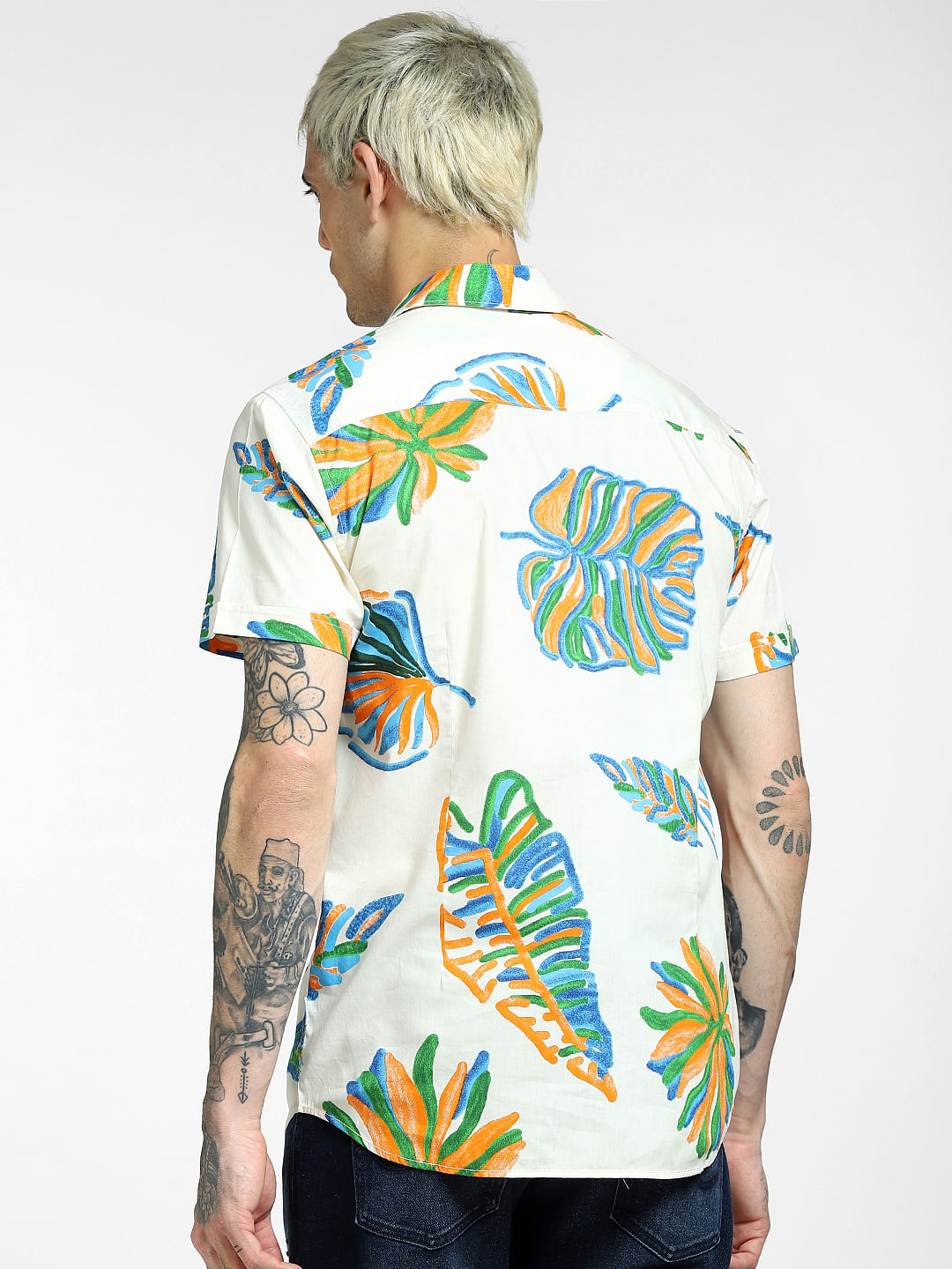 Light Beige Printed Half Sleeves Shirt