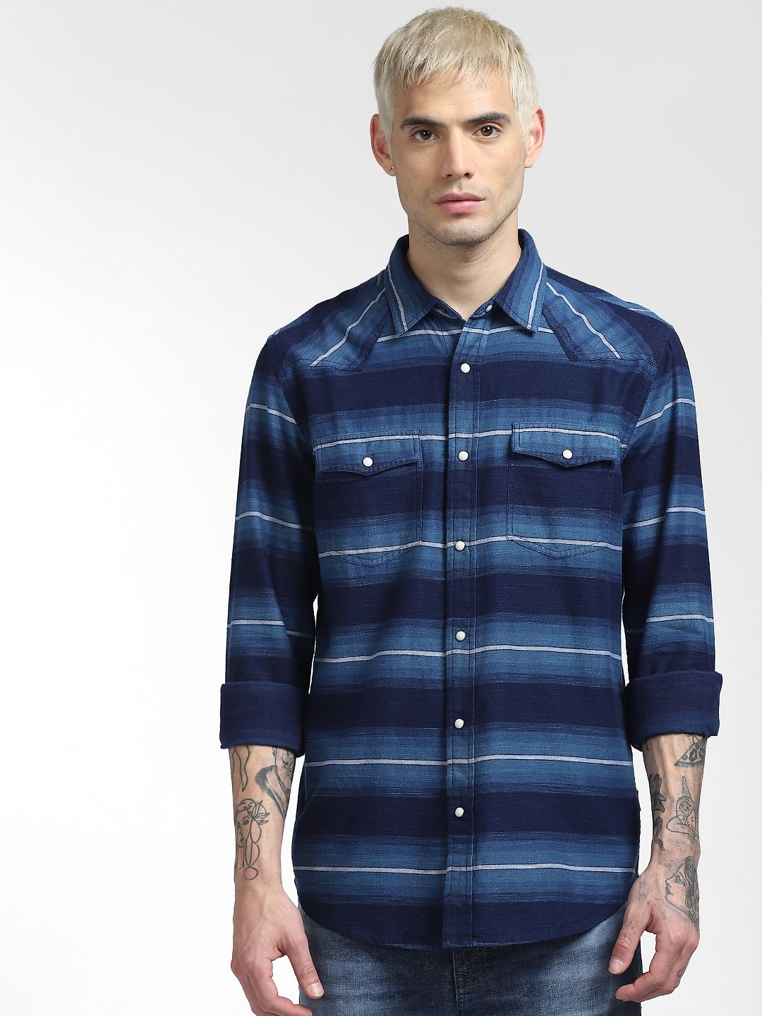 Blue Striped Full Sleeves Shirt