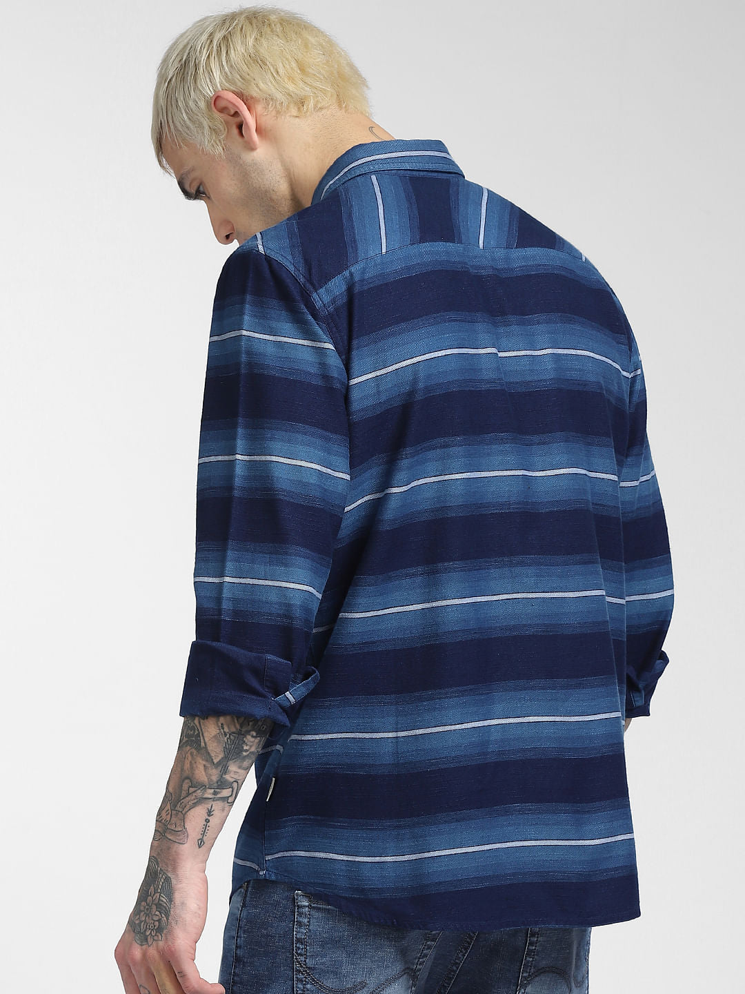 Blue Striped Full Sleeves Shirt