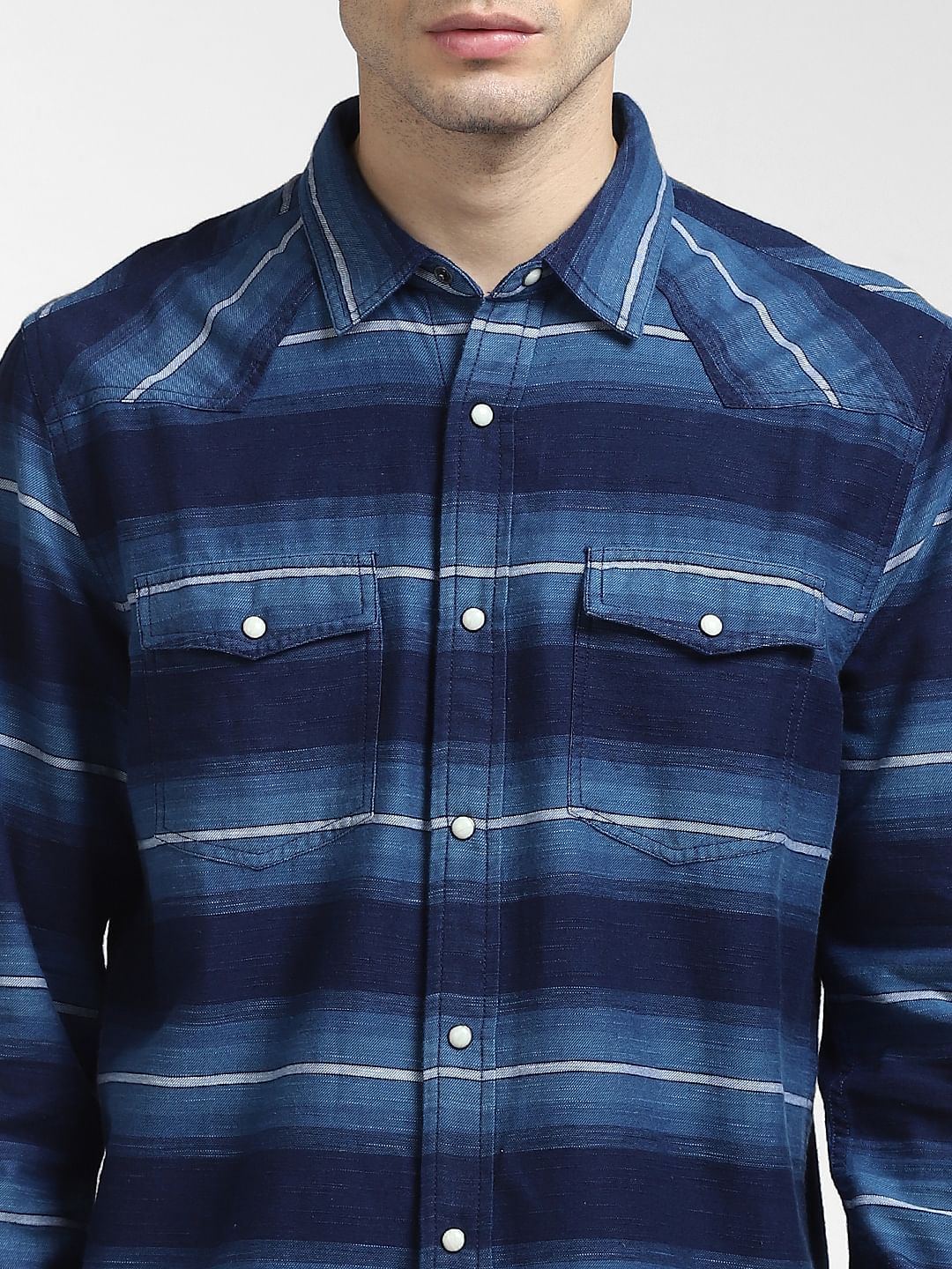 Blue Striped Full Sleeves Shirt