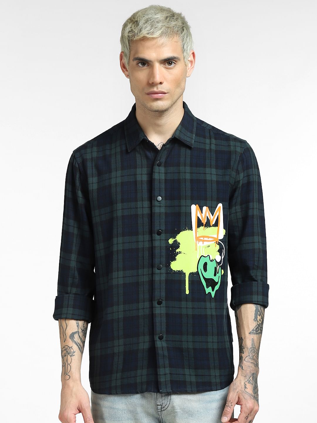 Green Check Full Sleeves Shirt