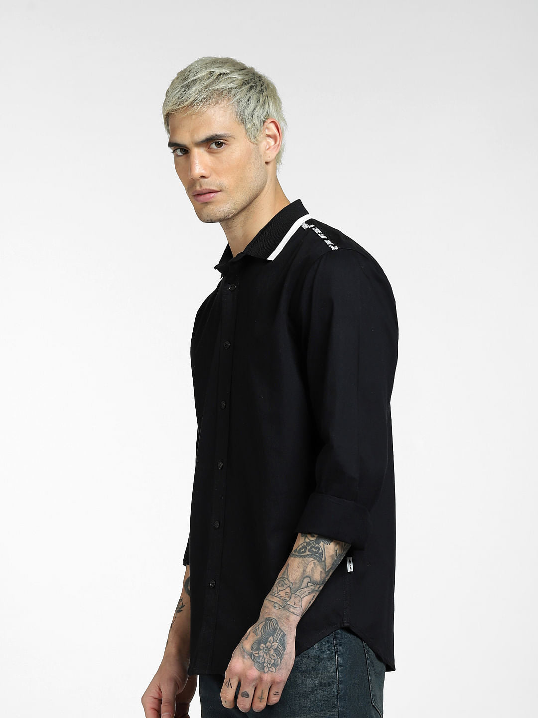 Black Tape Detail Full Sleeves Shirt