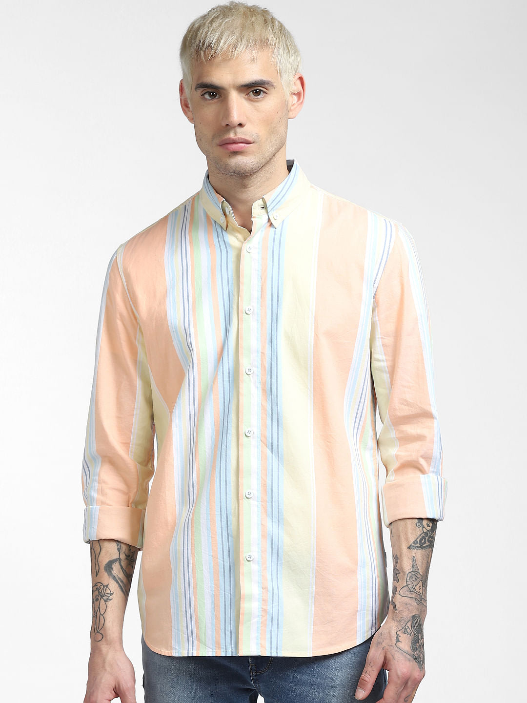 Peach Striped Full Sleeves Shirt