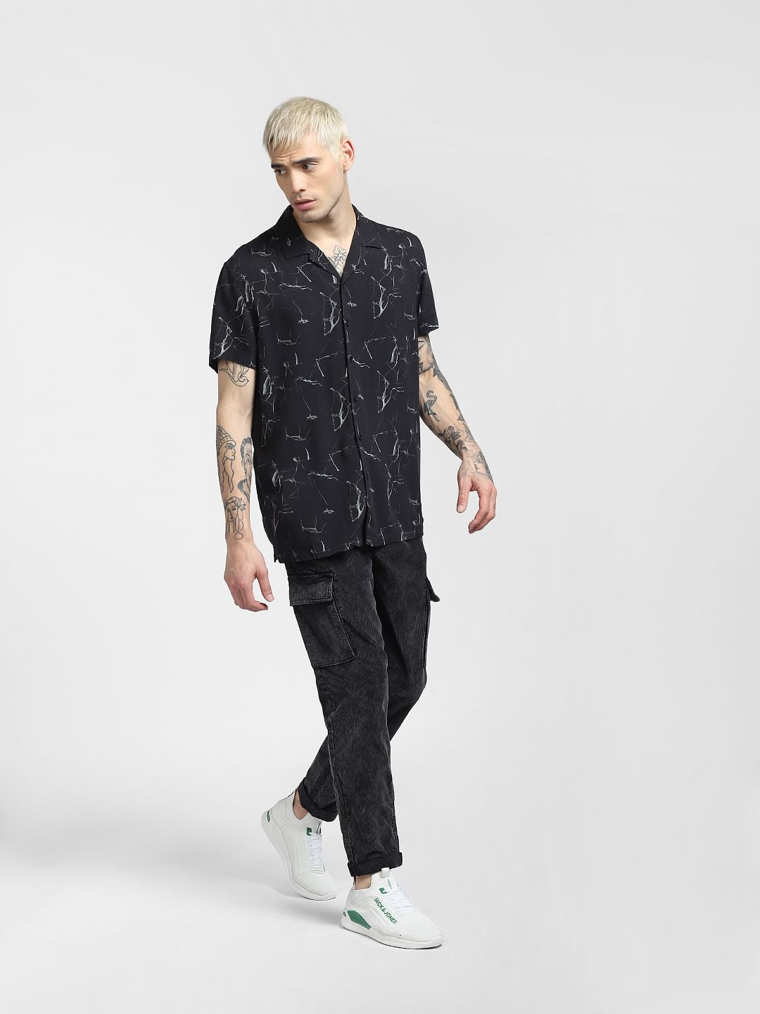 Black Abstract Print Half Sleeves Shirt