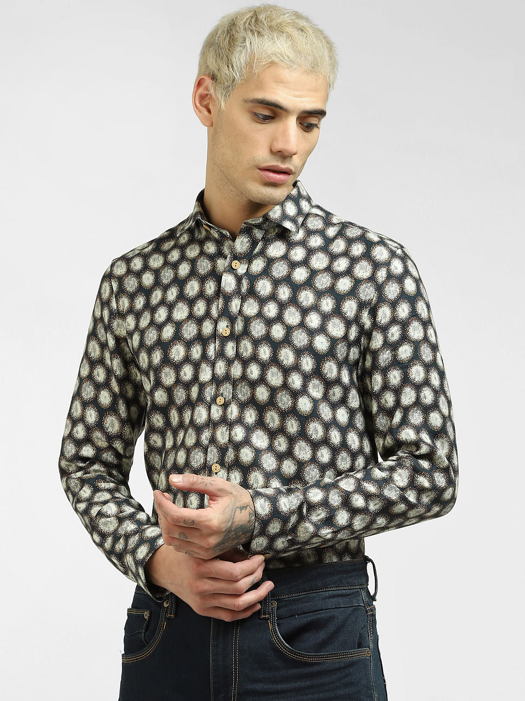 Grey Printed Full Sleeves Shirt