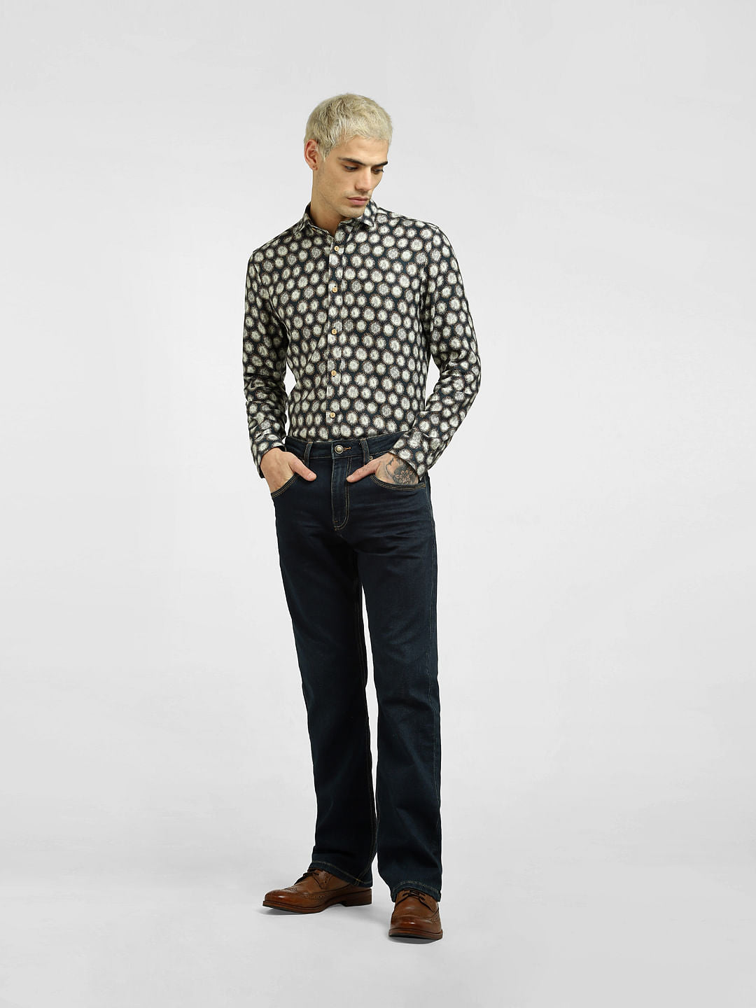 Grey Printed Full Sleeves Shirt
