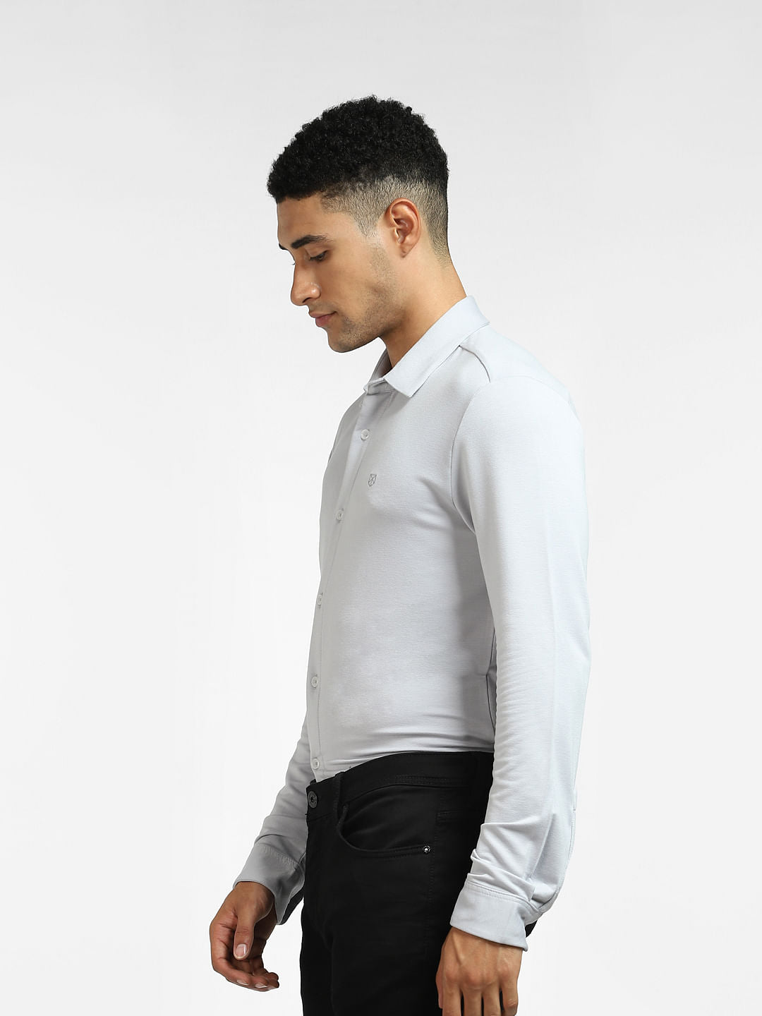 Grey Knit Full Sleeves Shirt