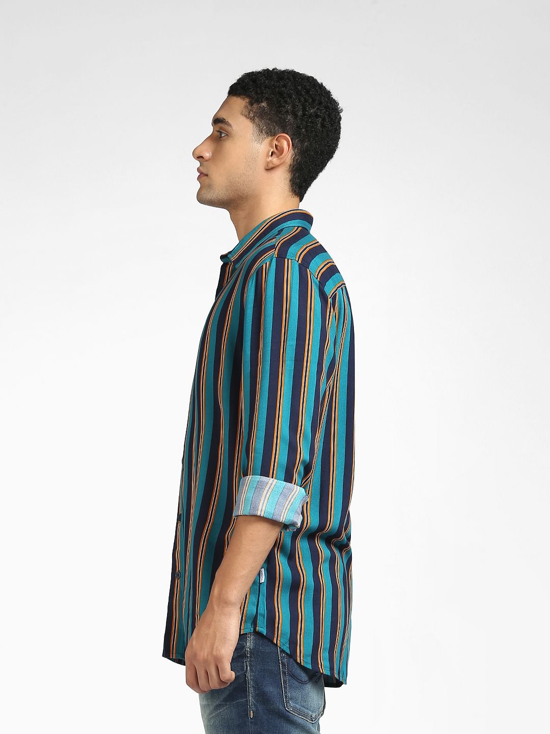 Blue Vertical Stripe Full Sleeves Shirt