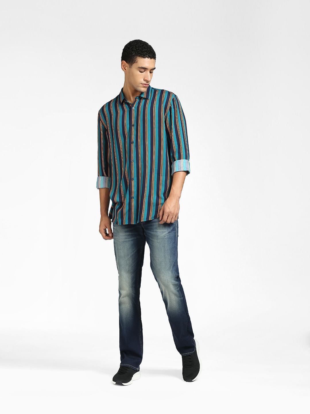 Blue Vertical Stripe Full Sleeves Shirt