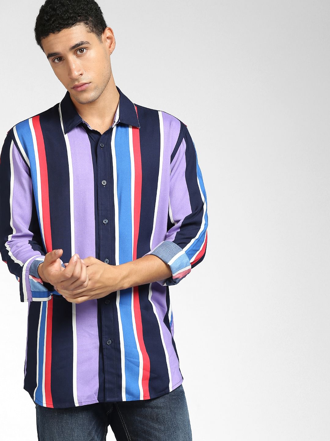 Purple Vertical Stripe Full Sleeves Shirt