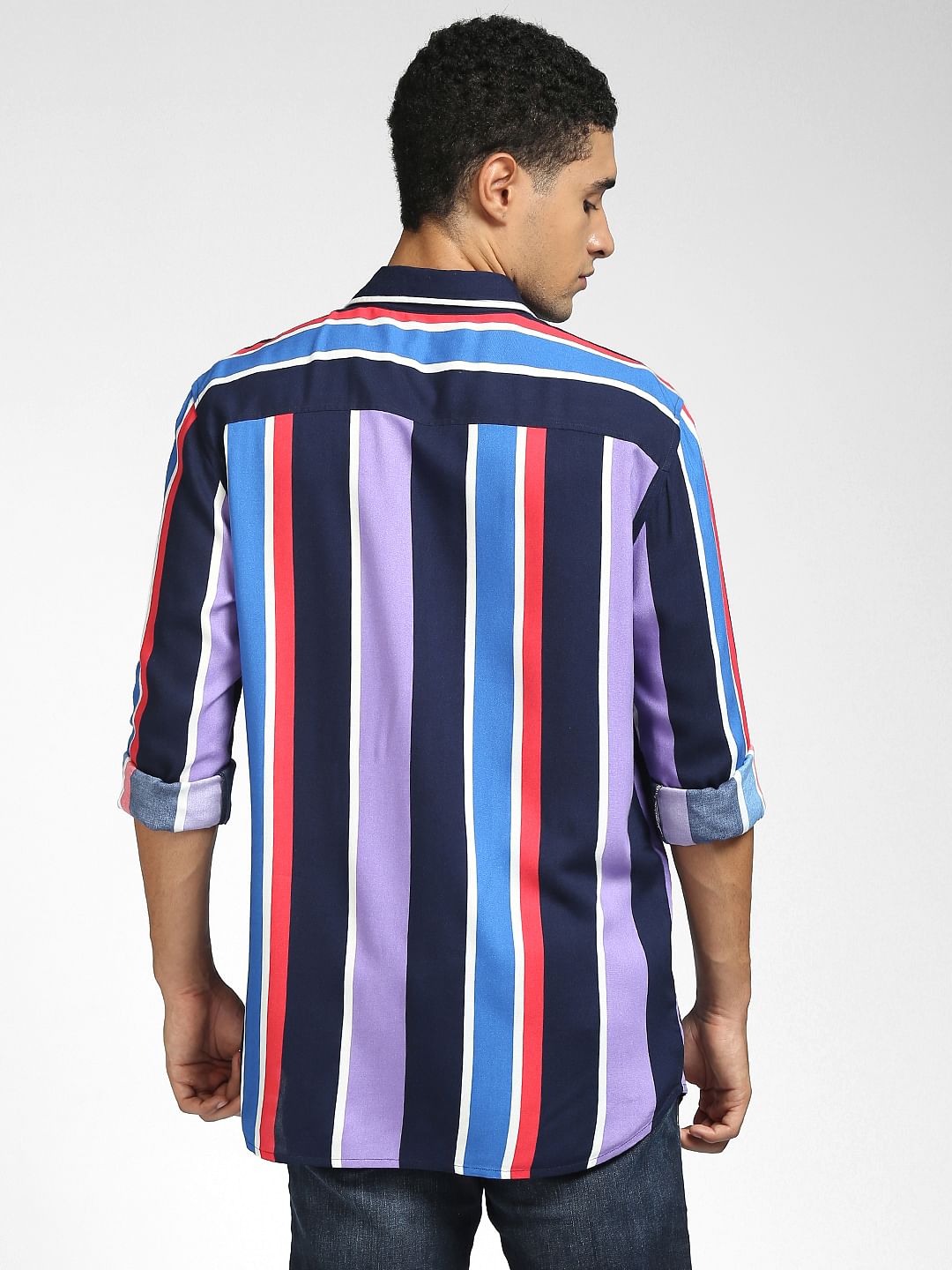 Purple Vertical Stripe Full Sleeves Shirt