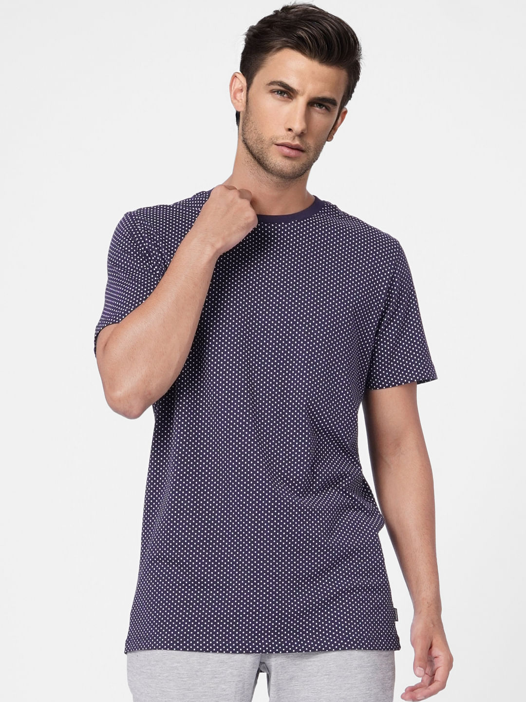 Blue Printed Crew Neck T-shirt