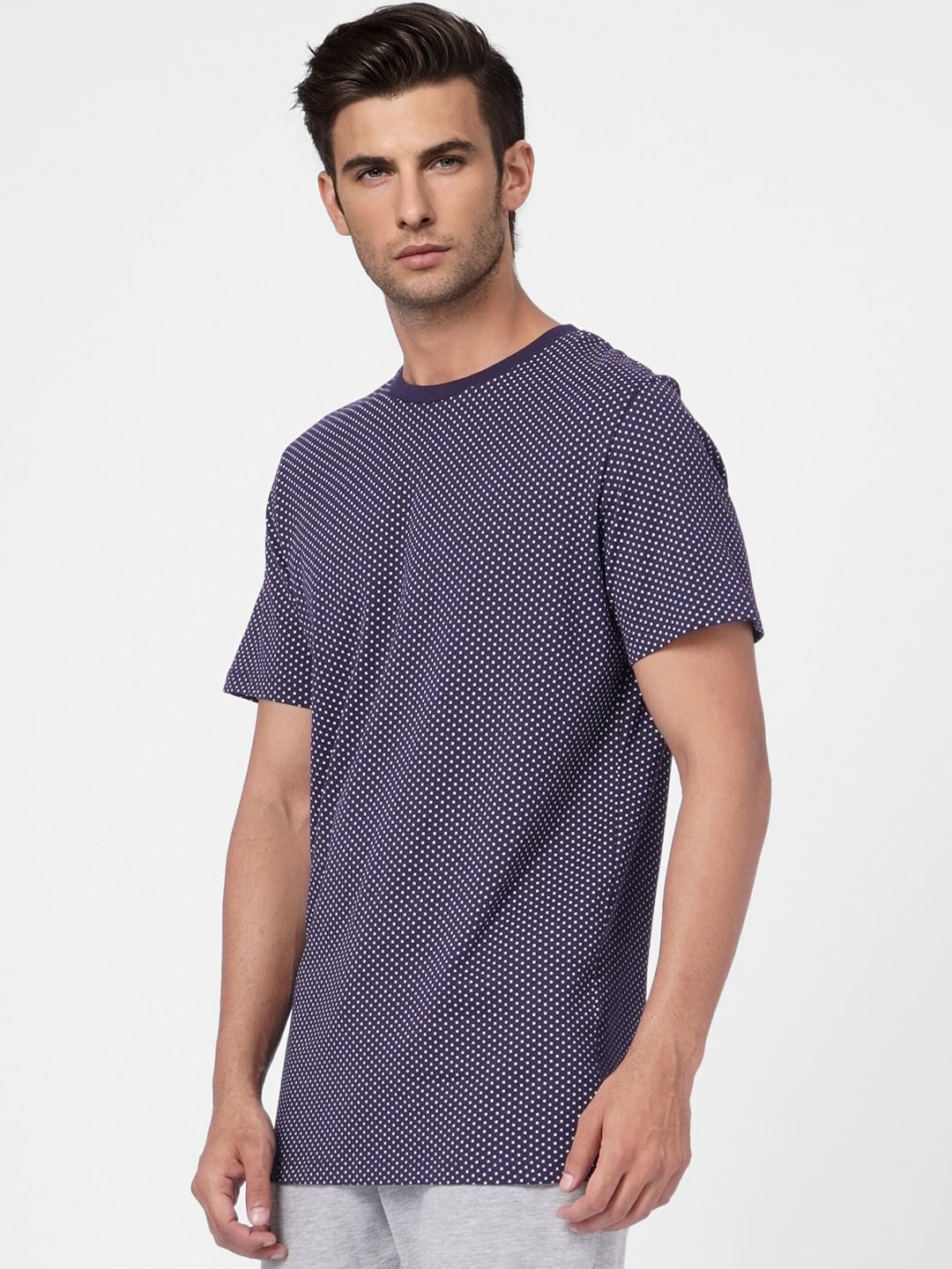 Blue Printed Crew Neck T-shirt