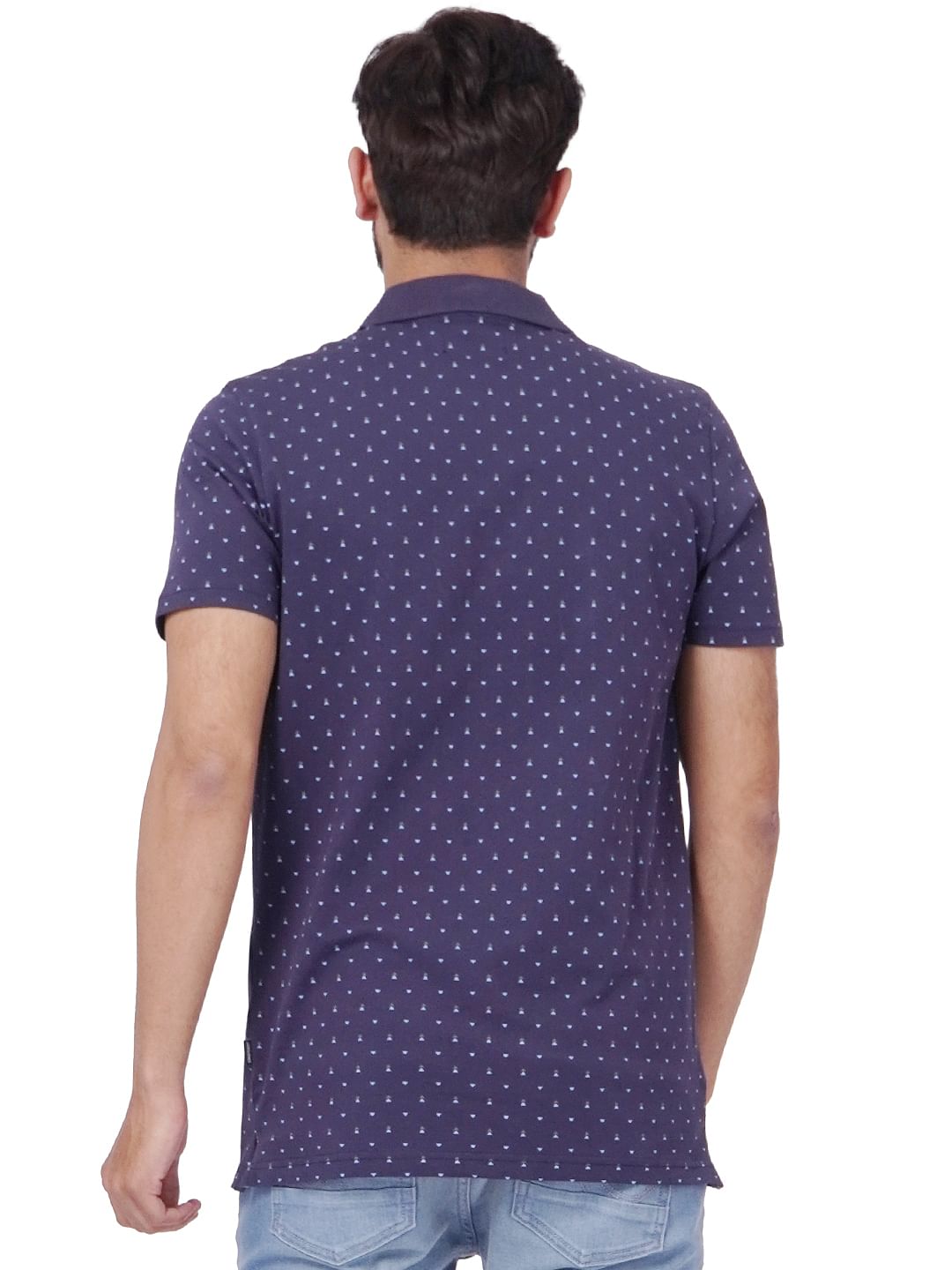 Blue Printed Polo Neck T-shirt
