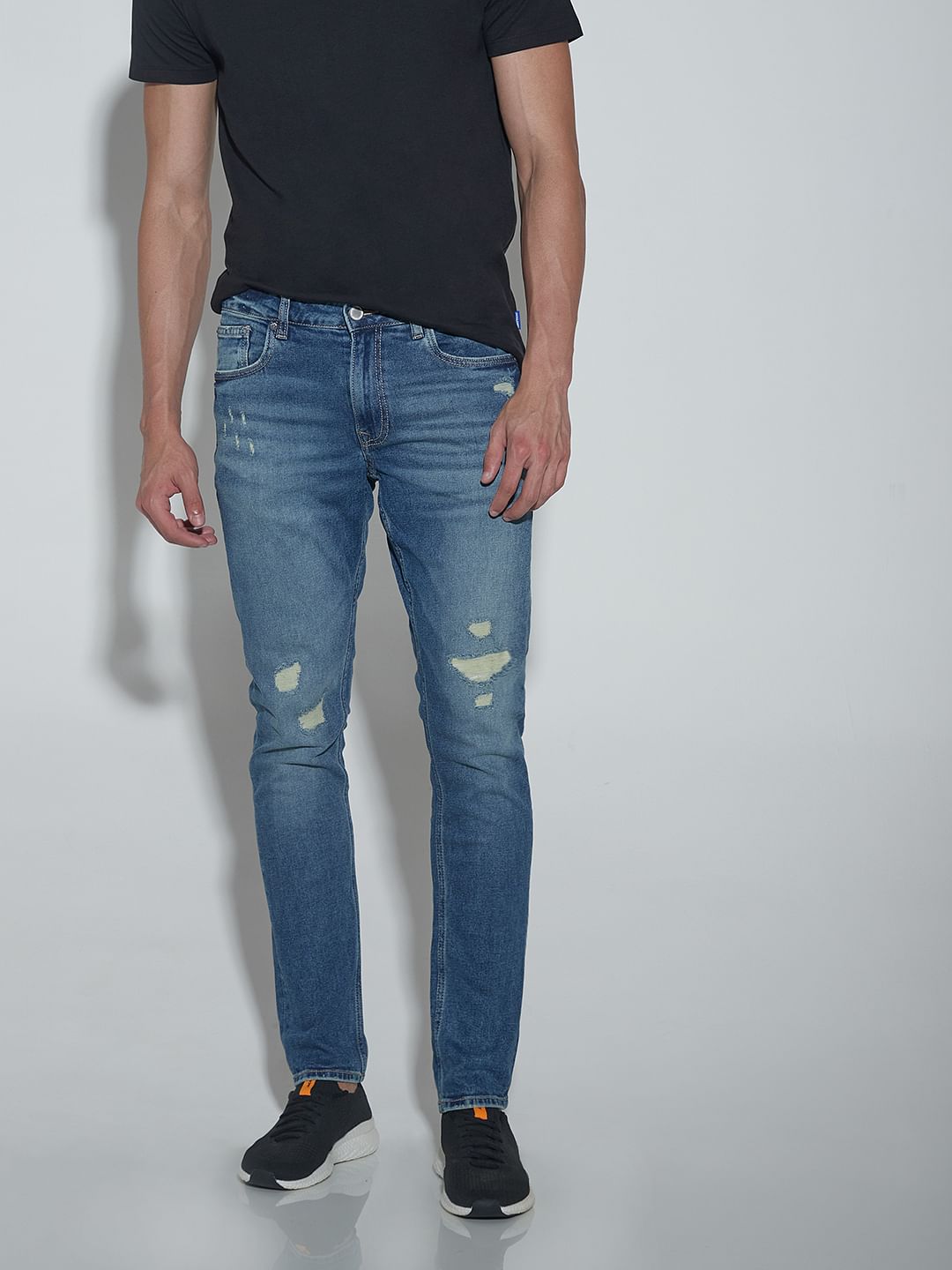 Blue Low Rise Glenn Slim Ripped Jeans