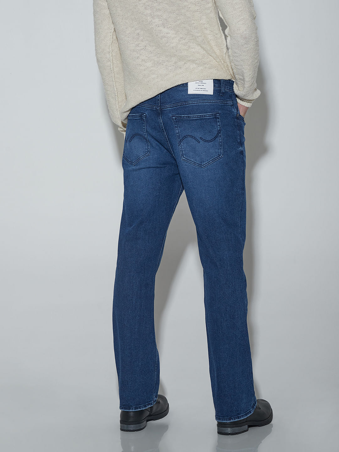 Blue High Rise Ripped Bootcut Jeans