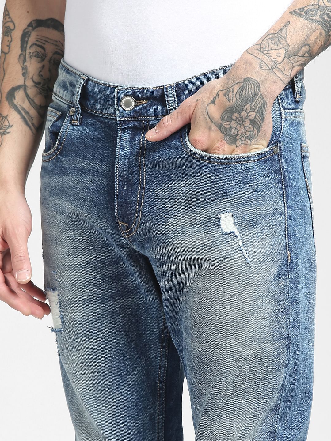 Blue Low Rise Glenn Slim Ripped Jeans