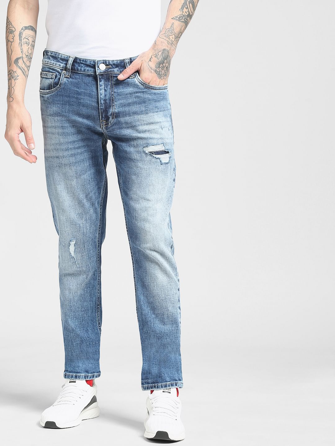 Blue Low Rise Glenn Ripped Slim Jeans