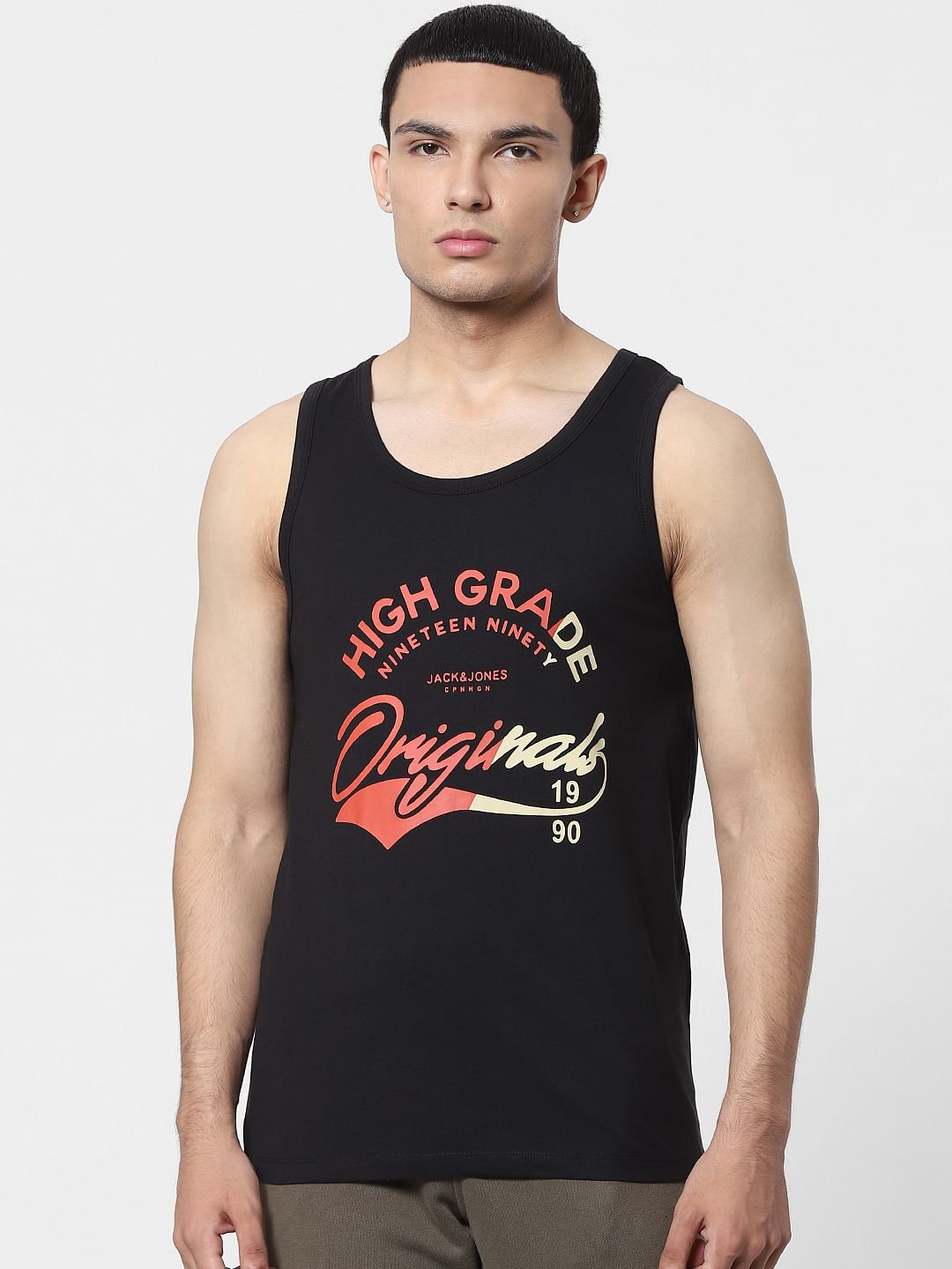 Black Text Print Vest