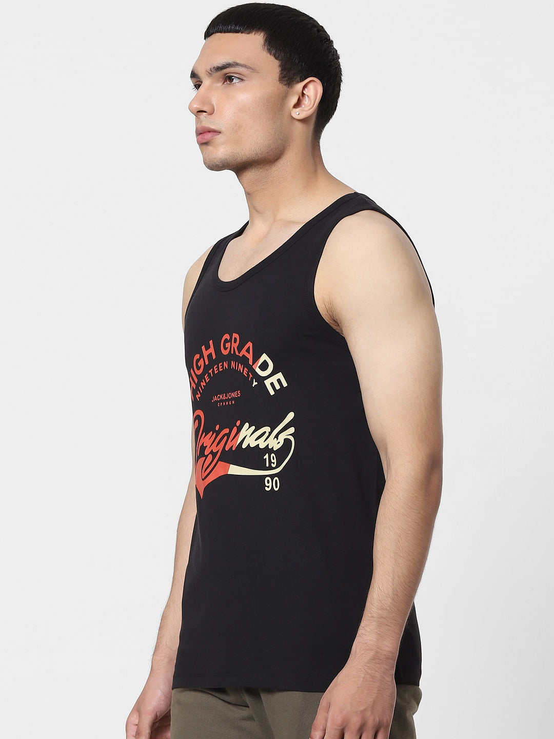 Black Text Print Vest