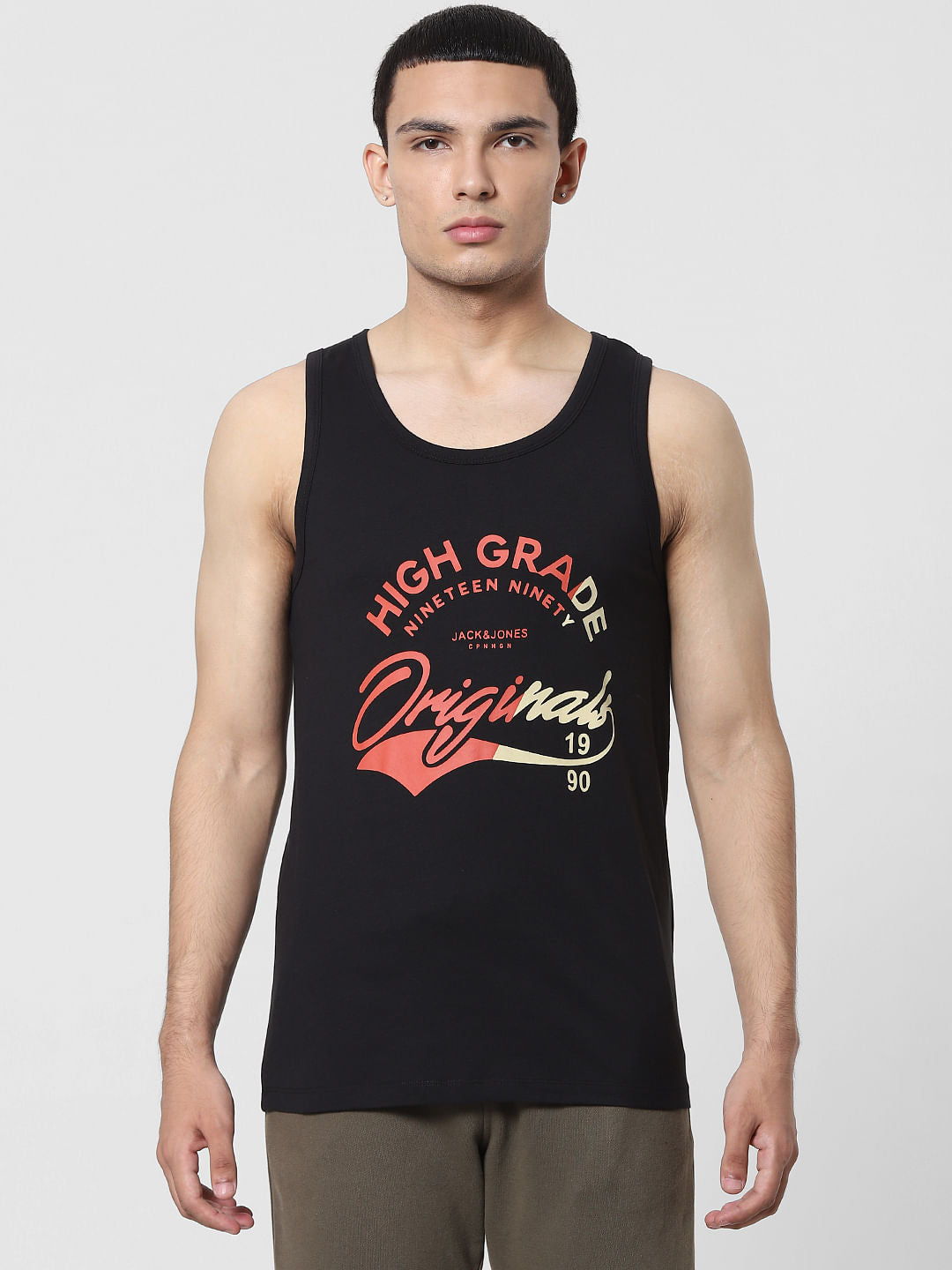 Black Text Print Vest