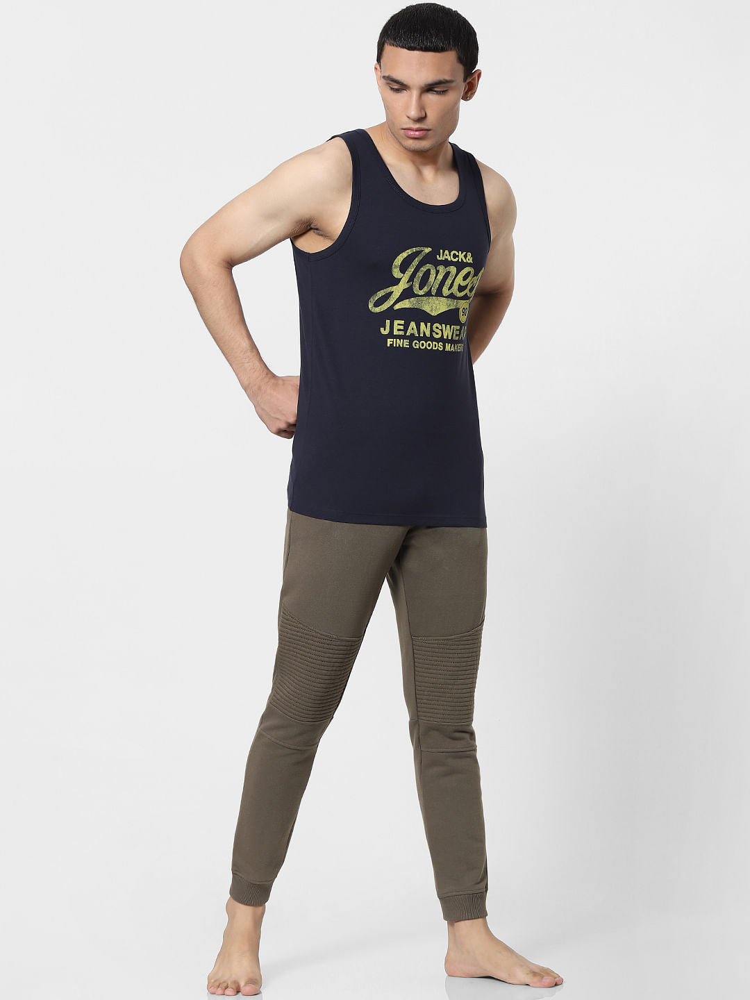 Navy Blue Logo Print Vest