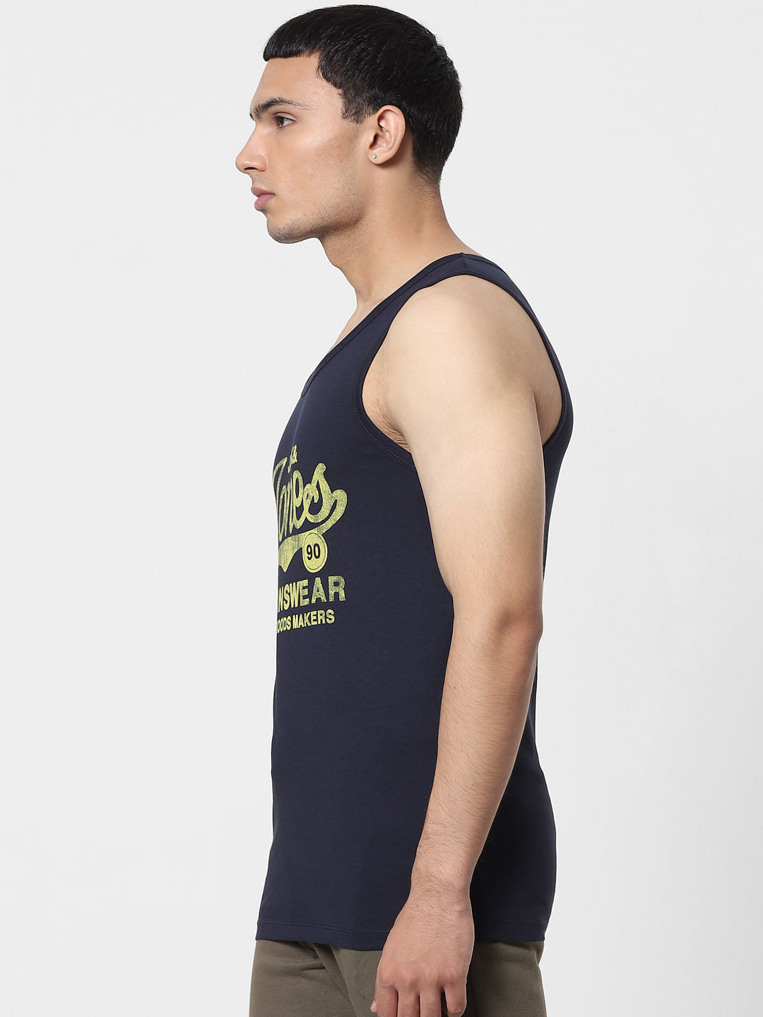 Navy Blue Logo Print Vest
