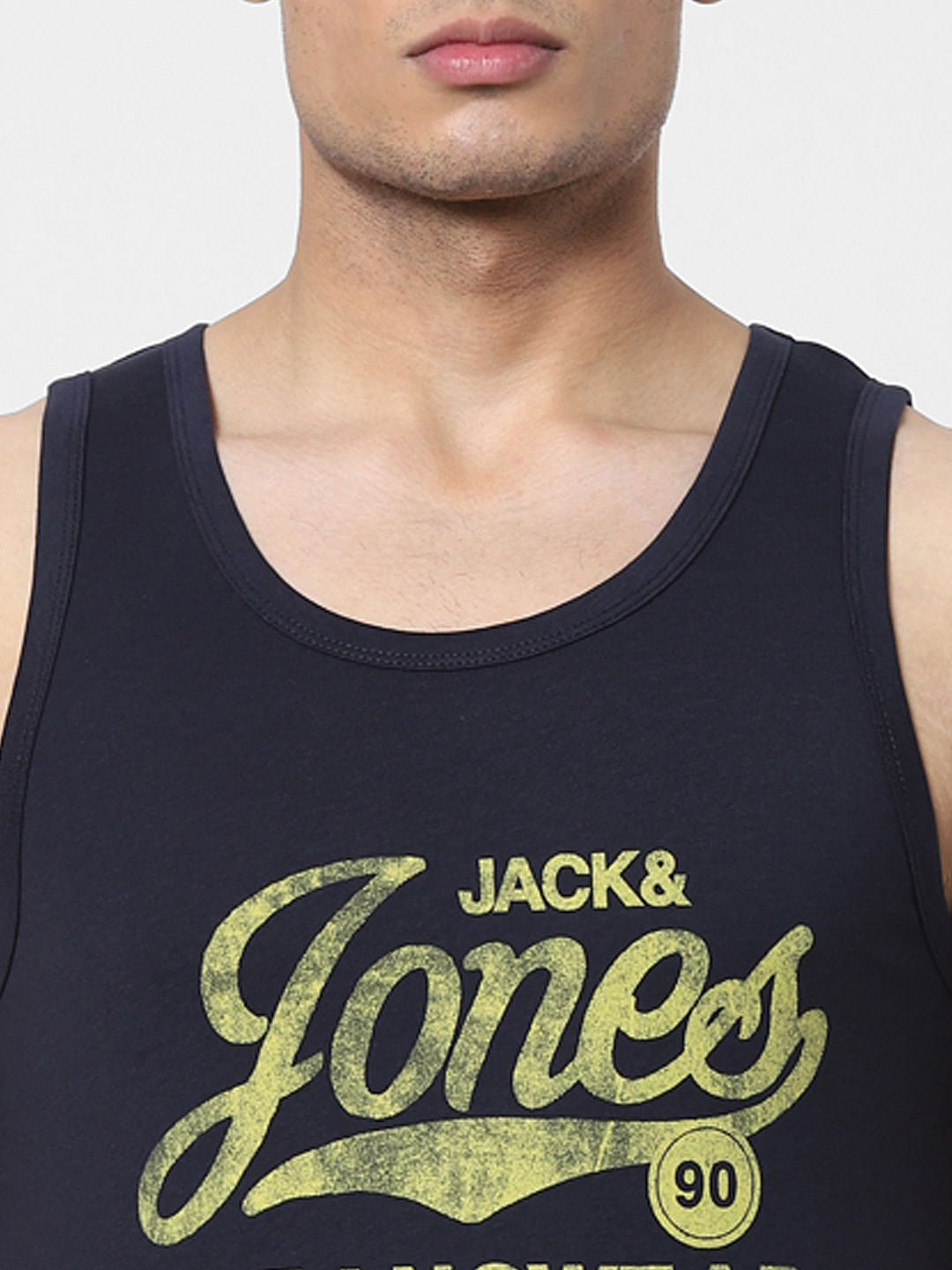 Navy Blue Logo Print Vest