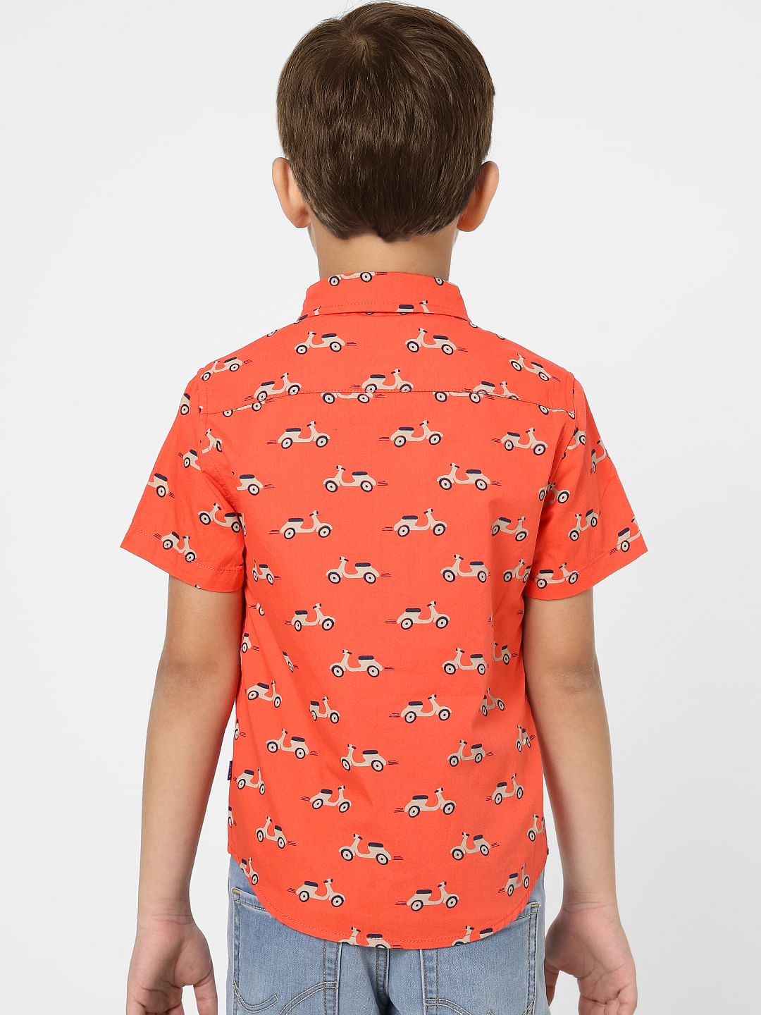 Boys Orange Scooter Print Half Sleeves Shirt