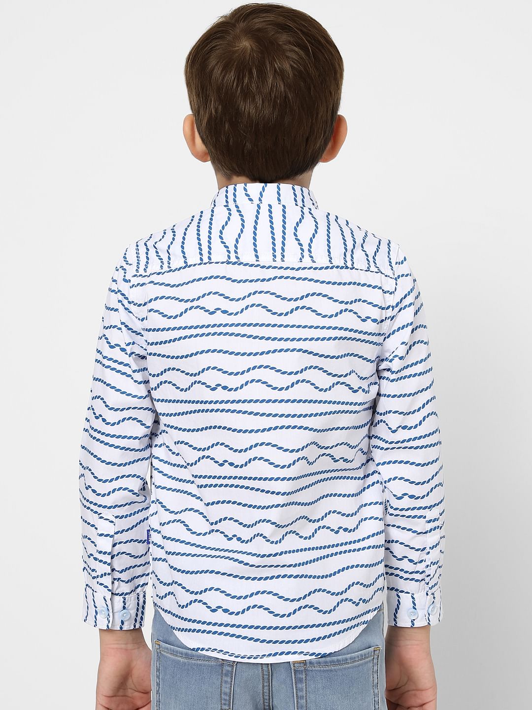 Boys White Printed Full Sleeves Shirt