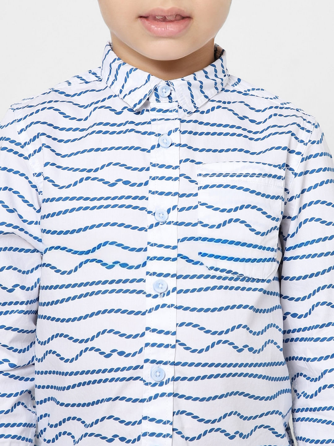 Boys White Printed Full Sleeves Shirt