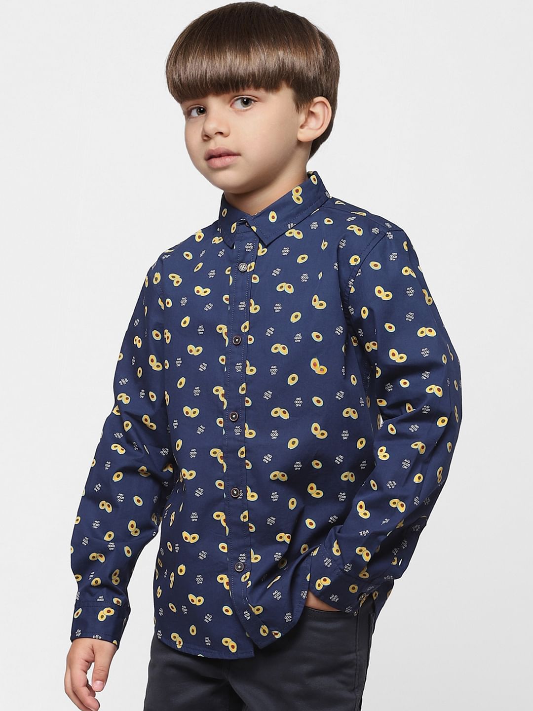 Boys Blue Avocado Print Full Sleeves Shirt