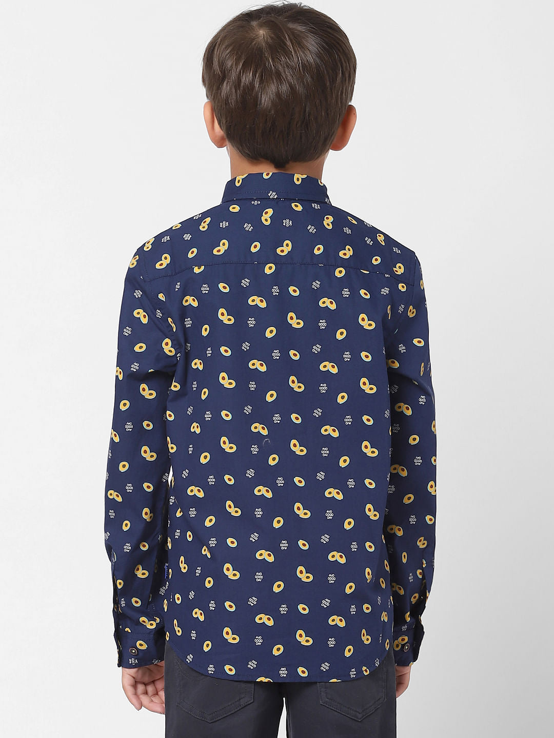 Boys Blue Avocado Print Full Sleeves Shirt