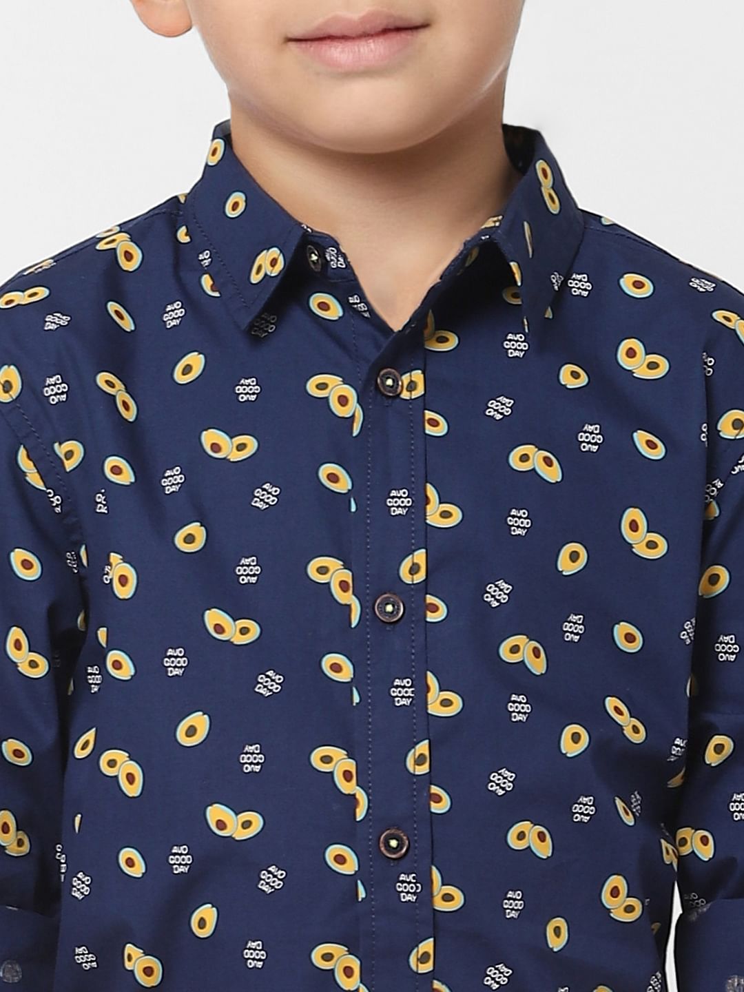 Boys Blue Avocado Print Full Sleeves Shirt