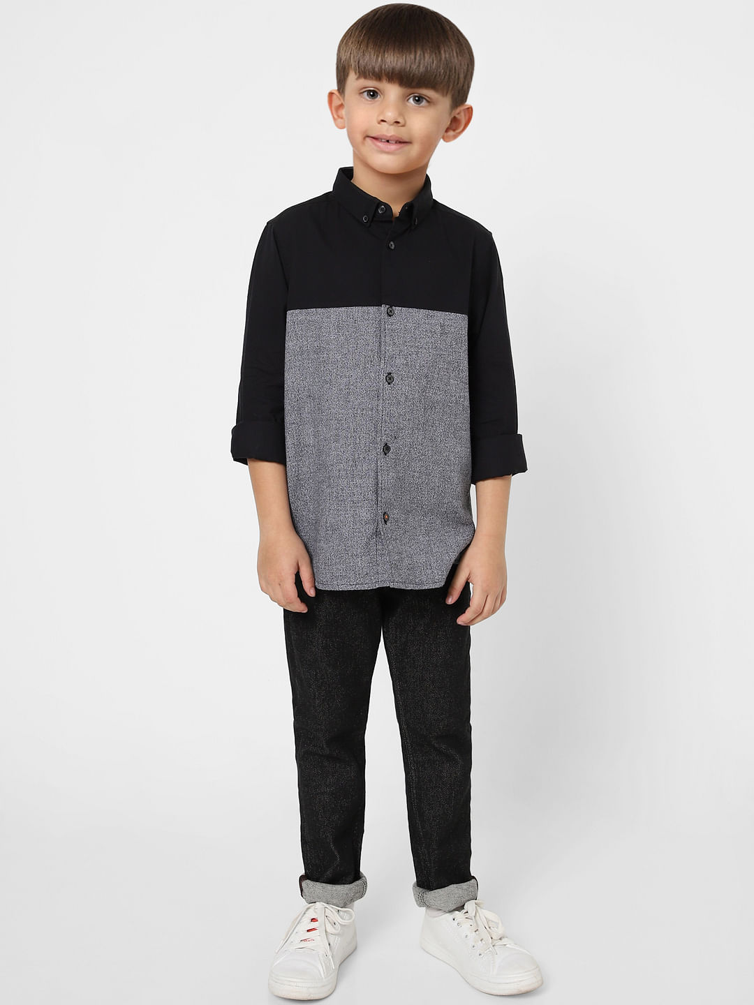 Boys Black & Grey Full Sleeves Shirt
