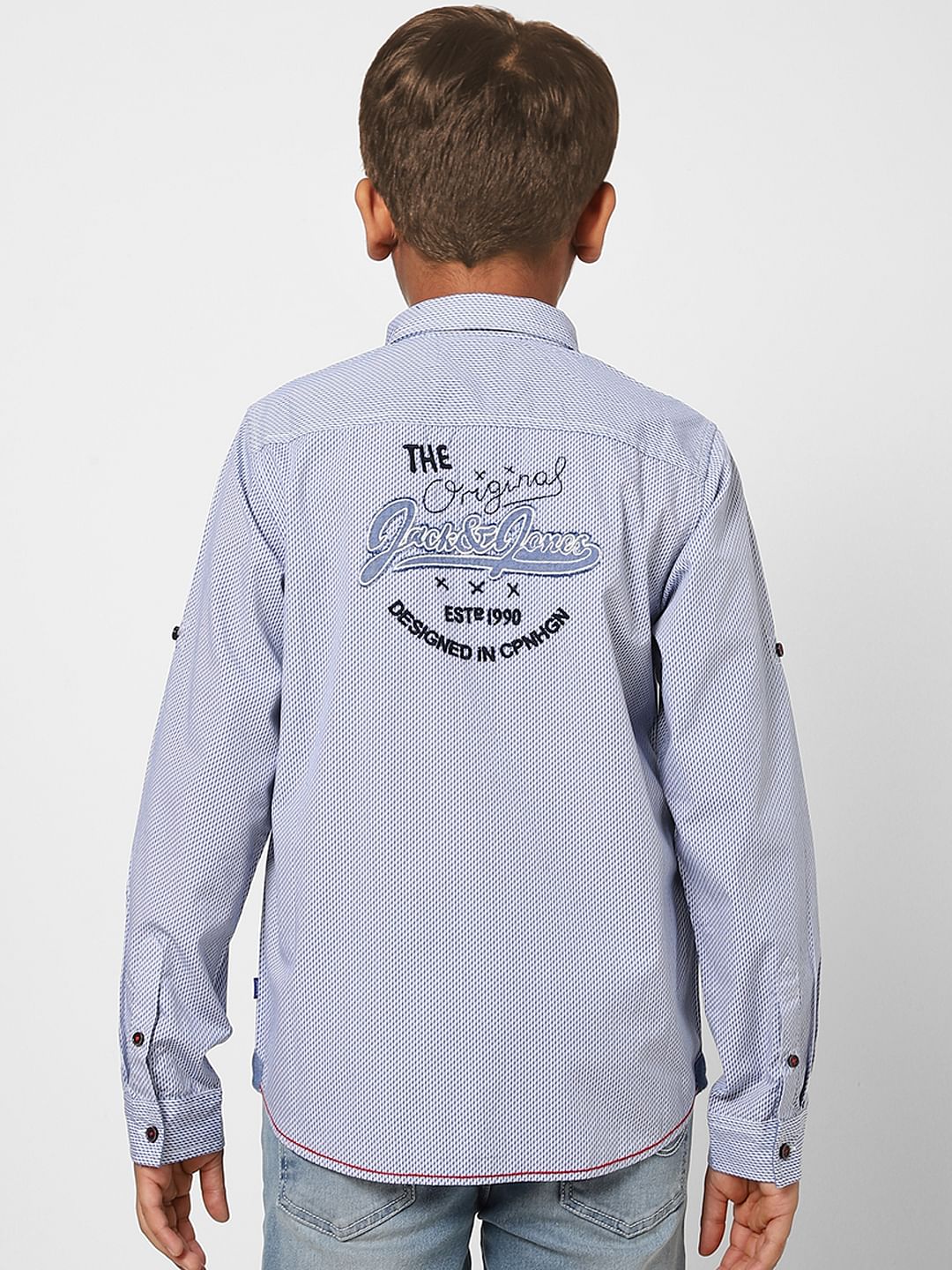 Boys Blue Printed Full Sleeves Shirt