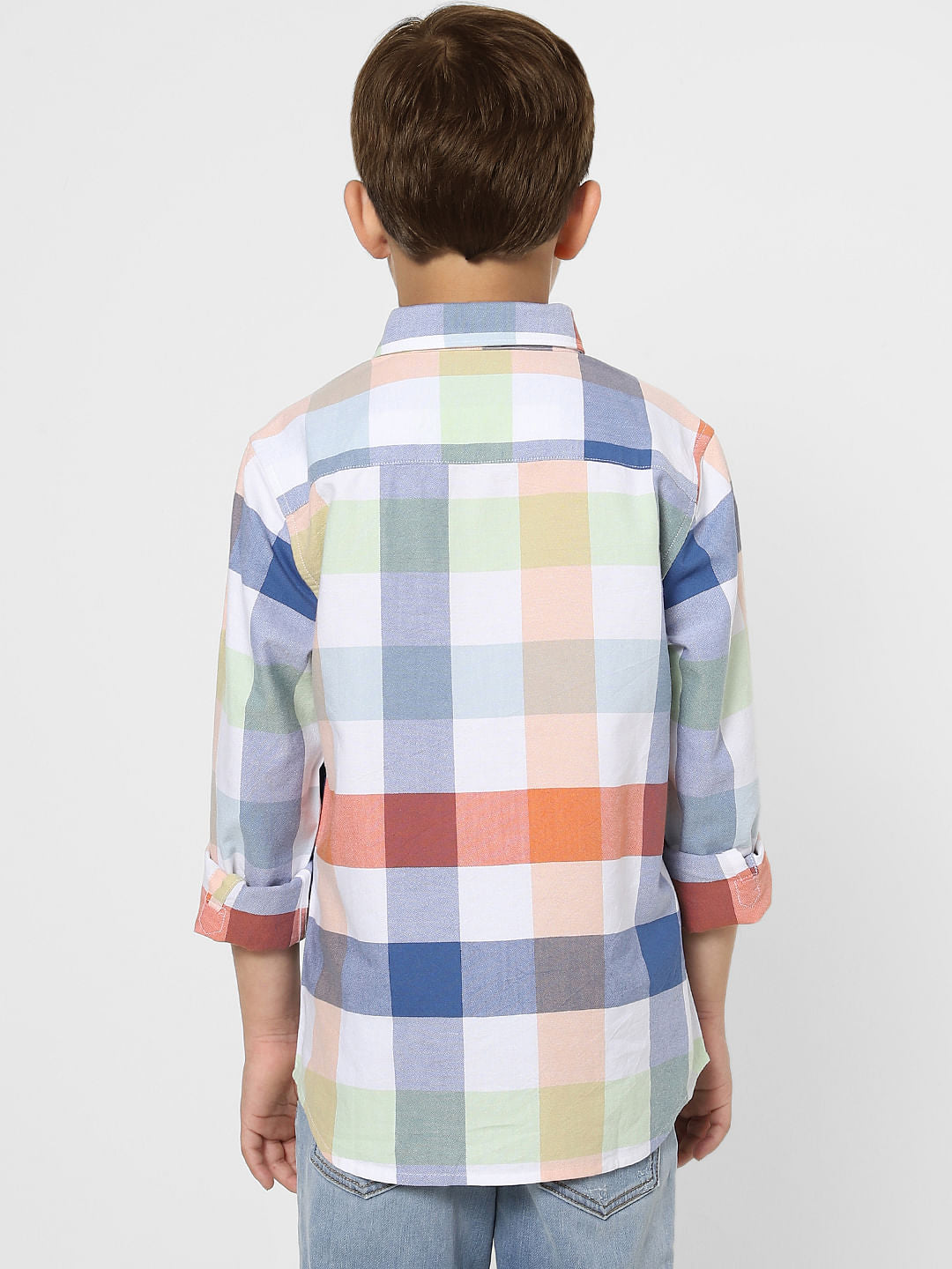 Boys White Check Full Sleeves Shirt