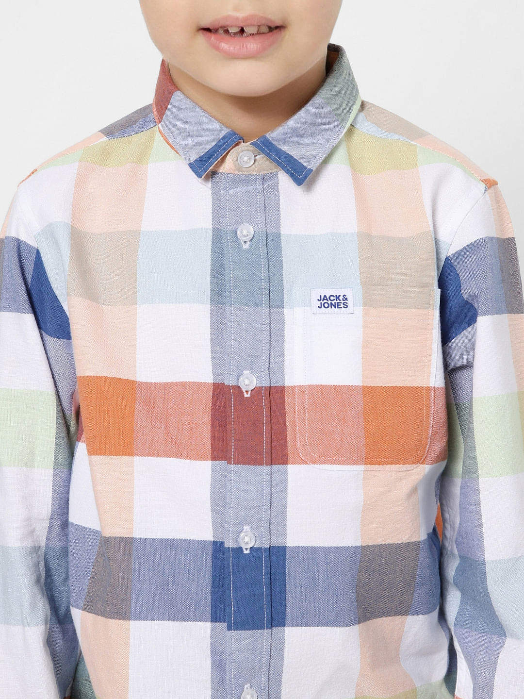 Boys White Check Full Sleeves Shirt