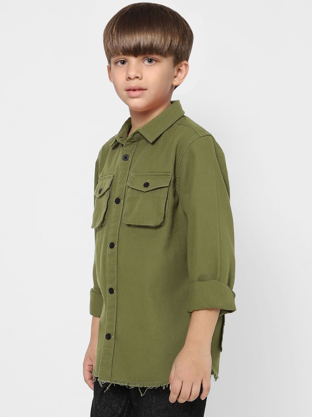 Boys Olive Green Full Sleeves Shirt