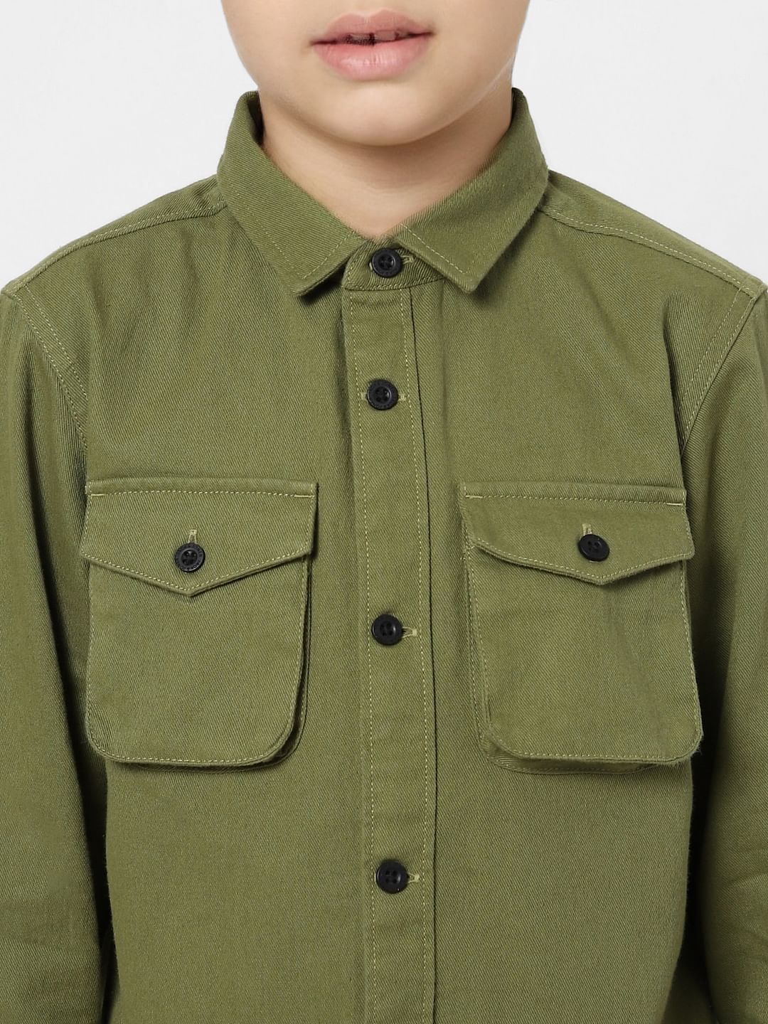 Boys Olive Green Full Sleeves Shirt