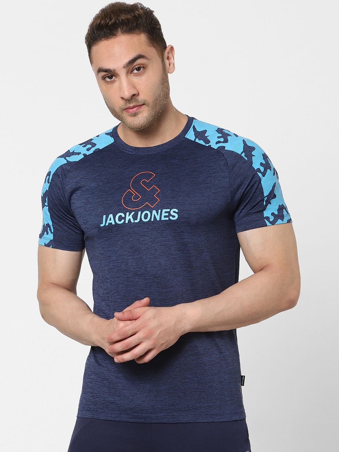 Blue Logo Print Gym T-shirt