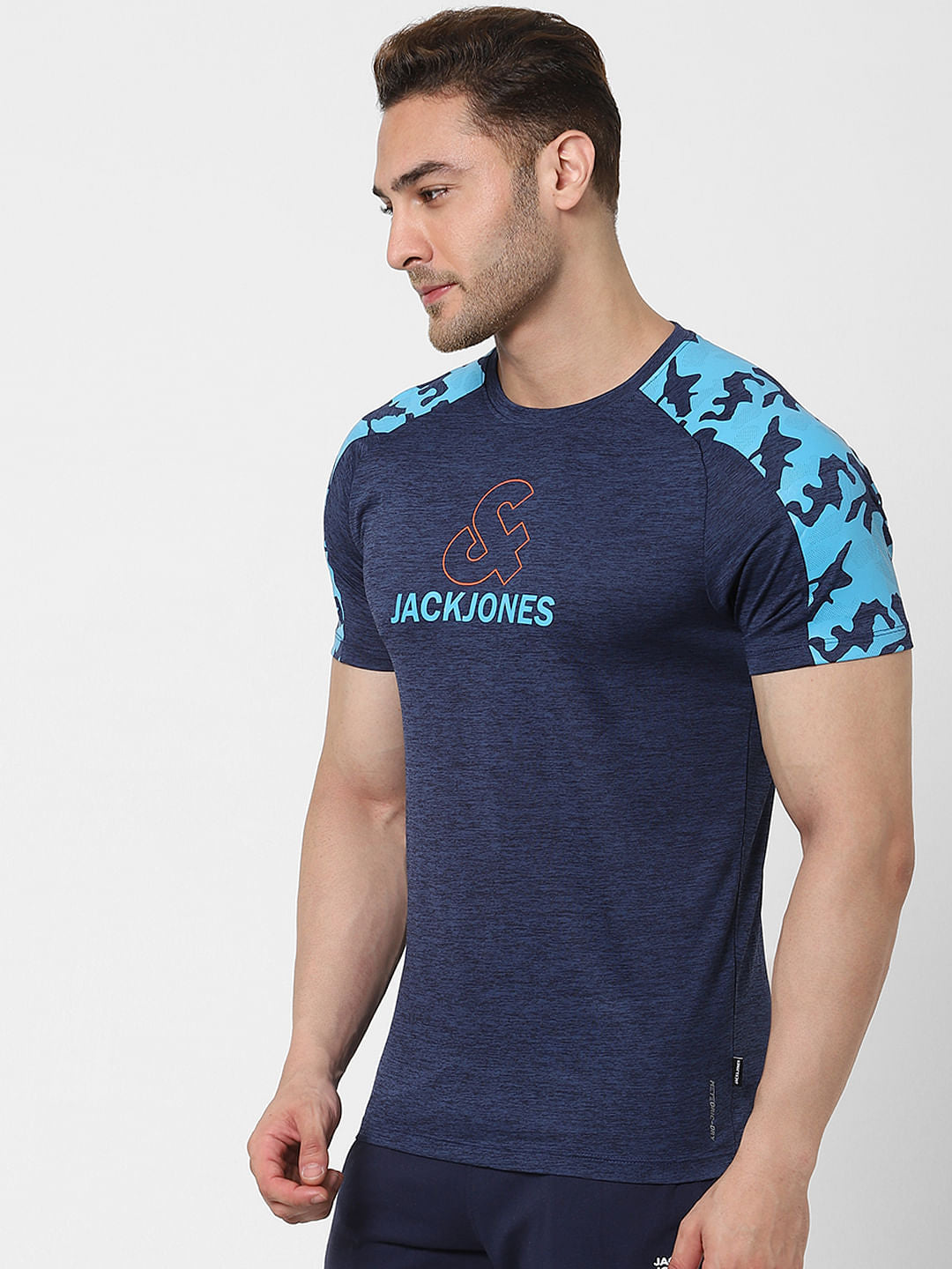 Blue Logo Print Gym T-shirt