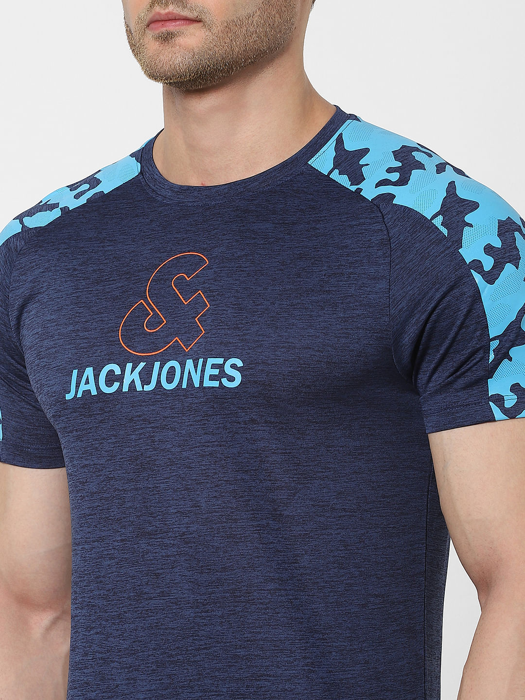 Blue Logo Print Gym T-shirt