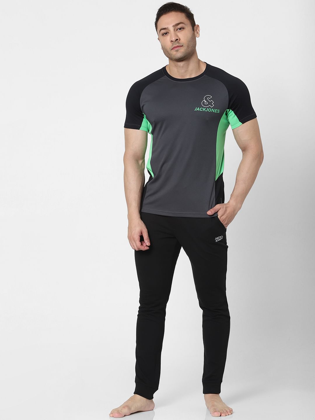 Grey Colourblocked Crew Neck T-shirt